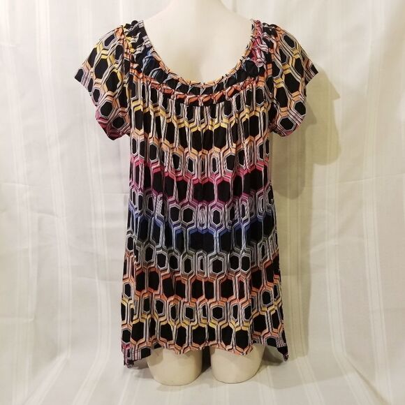 Rafaella Honeycomb Geometric Pattern Tunic Top Sz S - Picture 3 of 5